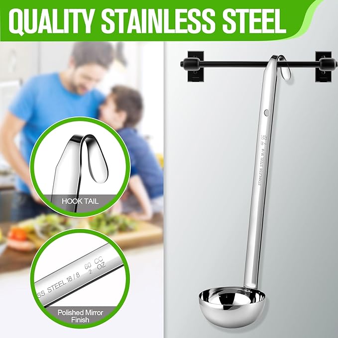 meekoo 1 Pieces Stainless Steel Ladle Soup Handle Ladle with Pouring Rim for Kitchen Cooking Soup Sauce (2 oz) - Image 4
