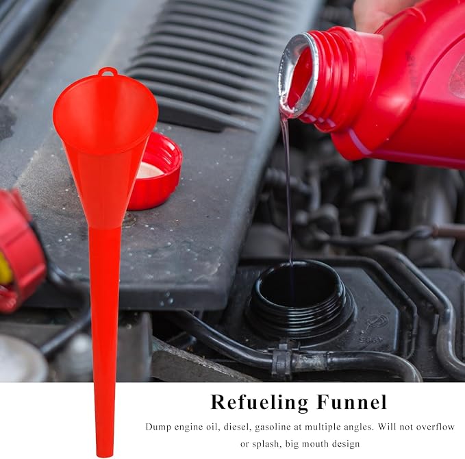 2 PCS Oil Funnel, Multi-Purpose Plastic Long Neck Oil Funnel, Automotive Use Funnels for Filling Oils Lubricants Water Diesel, Kitchen Funnels for Filling Bottles Jars (Red, L+S)