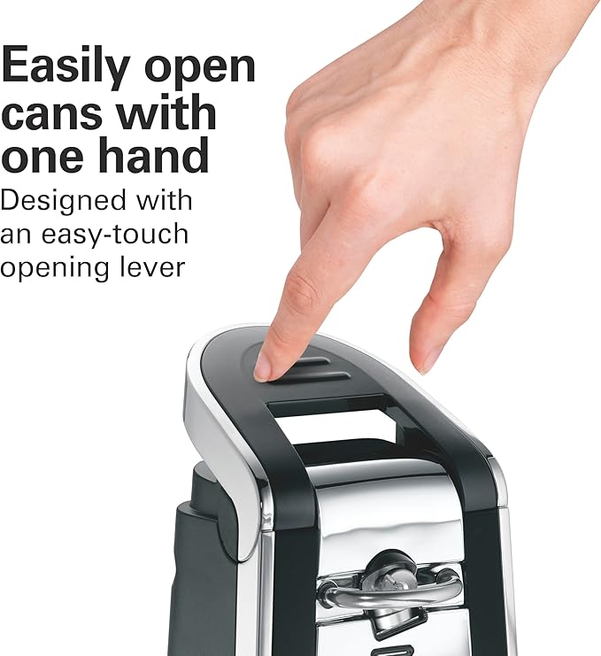 Hamilton Beach Smooth Touch Electric Automatic Can Opener with Easy Push Down Lever, Eliminates Sharp Edges, Opens All Standard-Size and Pop-Top Cans, Extra Tall, Black and Chrome (76606AG) - Image 4