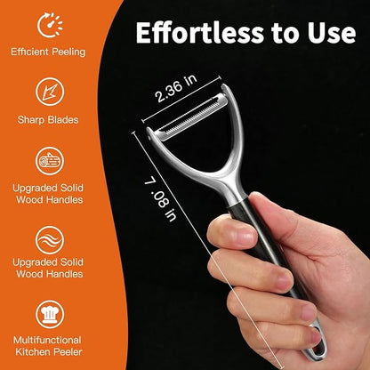KULUNER 304 Stainless Steel Multi-Function Kitchen Peeler - With Solid Wood Handle, Sharp Durable Blade, Effortlessly Peels Vegetables and Fruits, Essential Kitchen Tool（ Type Y ）