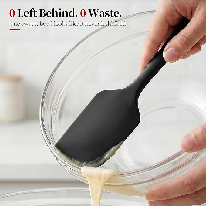600ºF Heat Resistant Spatula, 11.34 inch High Heat Food Safe Semless Kitchen Silicone Scraper for Cooking Baking Mixing Scraping Stirring Nonstick Cookware Pan Bowl (Black)