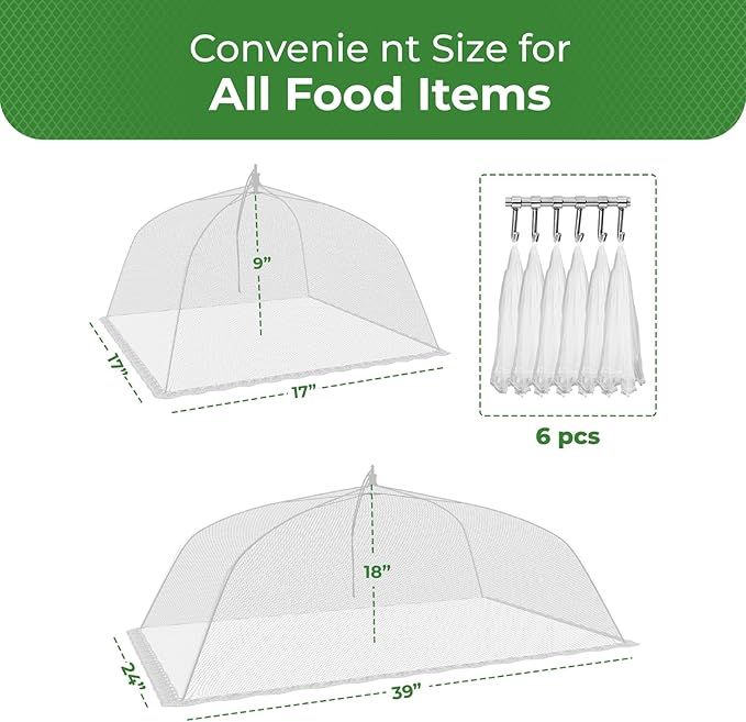 Simply Genius Mesh Food Covers for Outdoors - 2 Jumbo (39x24 in) & 4 Large (17x17 in), White Collapsible 6-Pack - Pop-Up Reusable Food Nets & Tents for Outdoor Serving & Picnics with Bug Protection - Image 5