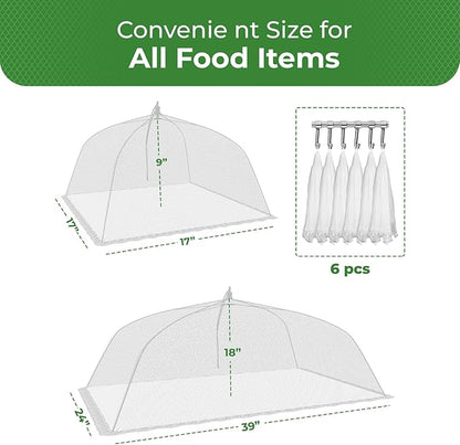 Simply Genius Mesh Food Covers for Outdoors - 2 Jumbo (39x24 in) & 4 Large (17x17 in), White Collapsible 6-Pack - Pop-Up Reusable Food Nets & Tents for Outdoor Serving & Picnics with Bug Protection - Image 5