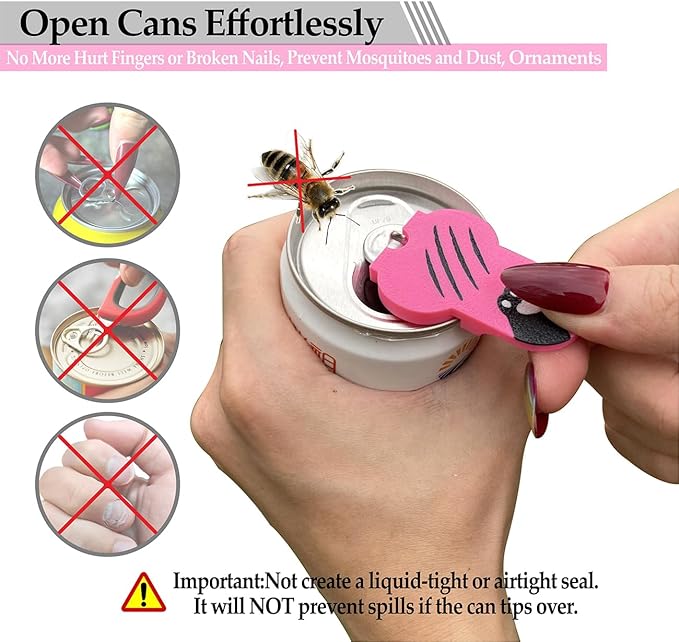 Soda Can Tab Opener Mini Soda Can Cover Easy Tab Opener and Drink Protector Cute Beverage Barricade Soda Protector for Beer,Coke,Aluminum Cans at Party,BBQ, Beach(Cat Paw Rose Red)