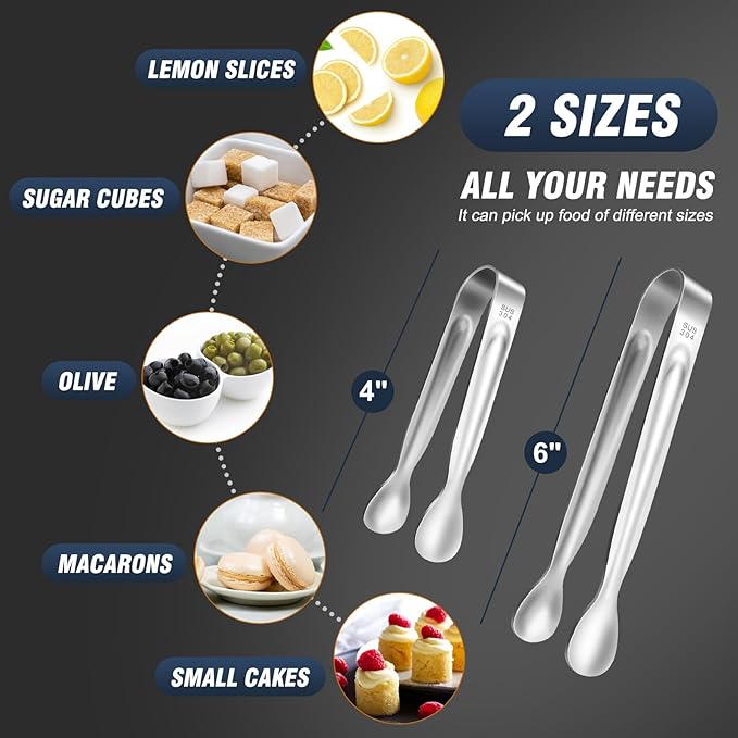 12PCS Ice Tongs Mini Sugar Tong - 2 Sizes 6 & 4 Inch Stainless Steel Small Serving Tongs, Small Kitchen Tiny Tong for Appetizers,Tea Party, Coffee Bar, Desserts (Silver) - Image 3