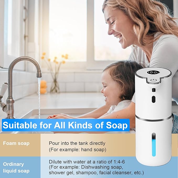 OHIFAST Automatic Foaming Soap Dispenser Touchless, USB Rechargeable Smart Hand Soap Dispenser, 6-Level Adjustable, 12.8oz/380mL Wall Mounted for Bathroom Kitchen Dish Soap-White - Image 6