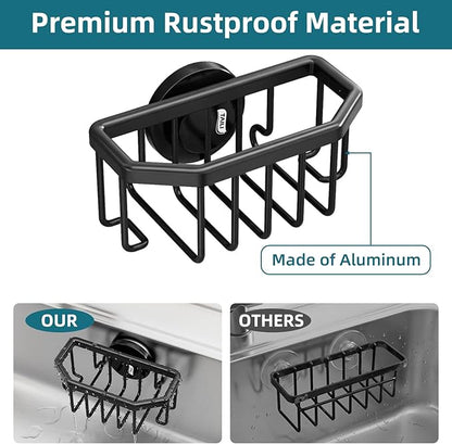 TAILI Sink Caddy with Strong Suction Cup, Sponge Holder for Kitchen Sink Organizer, Removable Sponge Caddy Inside Sink, Rustproof Aluminum Holder for Sponges, Brushes - Black - Image 5