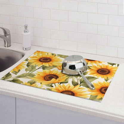 Yellow Sunflower Dish Drying Mat - Reversible Microfiber Design - Absorbent And Versatile Kitchen Essential White - Image 7
