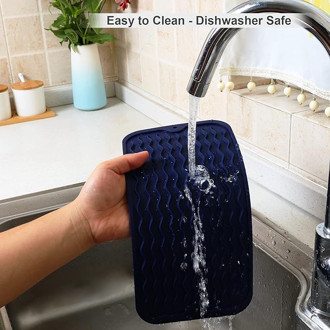 ZLR Silicone Sponge Holder & Sink Caddy Tray (6" x 12") - Narrow Dish Drying Mat for Kitchen Counter - Waterproof Soap Dispenser Organizer, Non-Slip Bathroom Vanity Tray (Midnight Blue) - Image 4