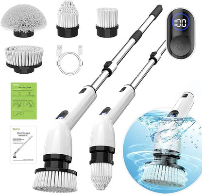 TUYU Electric Spin Scrubber, Full-Body IPX7 Waterproof Bathroom Scrubber with Power LCD Display, Adjustable Extension Handle, Cordless Shower Cleaner Brush for Bathtub Kitchen Wall Cleaning by TUYUElectricspinscrubber