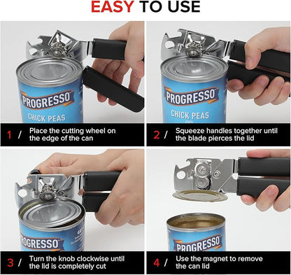 MARSWELL Manual Can Opener with Comfy Grip, Easy Turn Knob & Magnetic Lid Lifter, Smooth Cutting Hand Held Can Opener for Seniors, Arthritis & Weak Hands, Heavy Duty Kitchen Tool, Black - Image 7