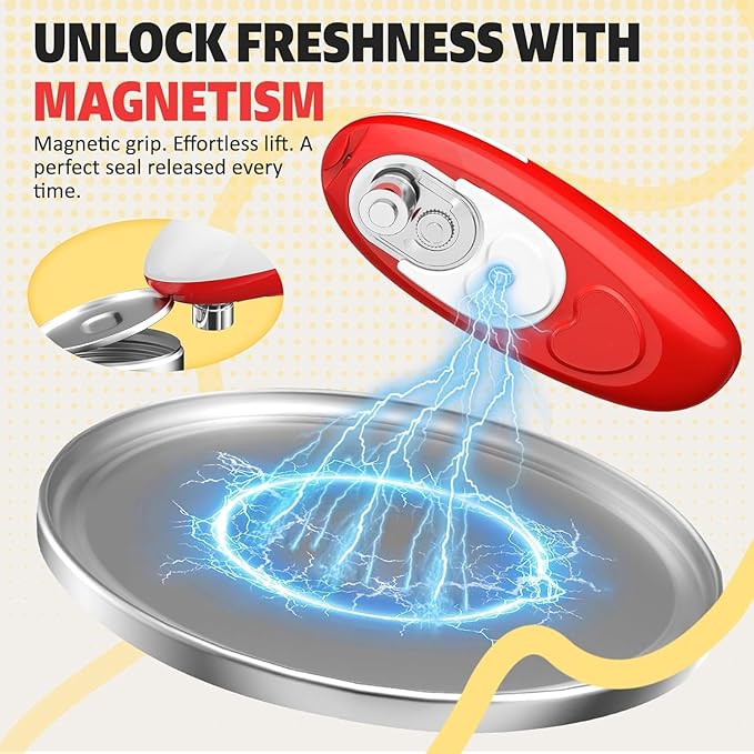 Handsfree One Touch Electric Can Opener, Smooth Edge Automatic Can Opener Fits All Can Sizes, Handheld Battery Operated Easy and Safe Kitchen Gadget for Seniors with Arthritis