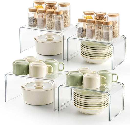 Clear Spice Rack Shelves, Pantry Organizers and Storage Set of 4, Display Shelf Organizer, Room Bathroom Desk Shelf Countertop Organization and Storage, Ideal for Kitchen Cabinet Organizer Shelf by BobomomentHome