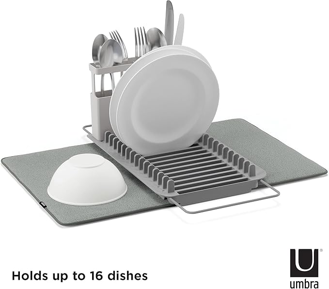Umbra Udry Dish Rack and Microfiber Drying Mat – Space-Saving Design Folds Up for Easy Storage, Over-Sink Rack, Gray - Image 4