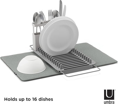 Umbra Udry Dish Rack and Microfiber Drying Mat – Space-Saving Design Folds Up for Easy Storage, Over-Sink Rack, Gray - Image 4