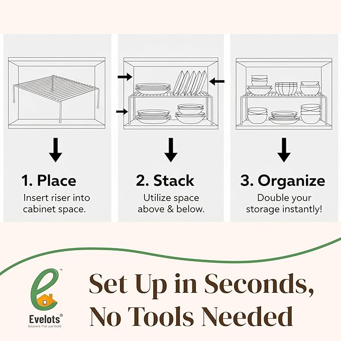 Evelots Kitchen Cabinet Wire Shelf Organizer/Rack - 6 Pack Sturdy Metal Shelf Risers - Double Your Counter Space - Great for Kitchen, Freezer, Pantry and Bathroom - Rustproof - White - Image 5