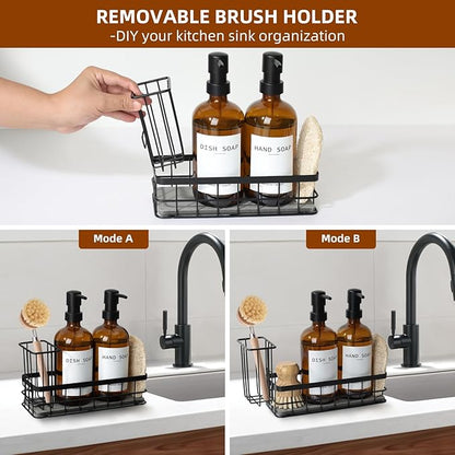 Dish Soap Dispenser for Kitchen, 16.9 fl oz Amber Hand and Dish Soap Dispensers, Kitchen Soap Dispenser Set with Sponge Holder, Brush Holder and Loofah Sponge, Countertop Sink Organizer Accessories - Image 5