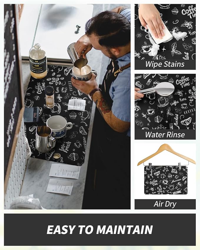 AMOAMI Coffee Mat Hide Stain Rubber Backed Absorbent Dish Drying Mat for Kitchen Counter - Fits Under Coffee Maker & Espresso Machine (12x19,INK) - Image 2