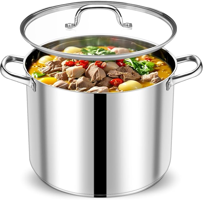 P&P CHEF 20 QT Stock Pot with Lid, Stainless Steel Large Cooking Pot, Soup Canning Stockpot for Stewing Simmering, Tri-ply Bottom for All Stoves, Heavy-Duty &Dishwasher Safe & Food-Grade by PPCHEF