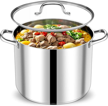 P&P CHEF 20 QT Stock Pot with Lid, Stainless Steel Large Cooking Pot, Soup Canning Stockpot for Stewing Simmering, Tri-ply Bottom for All Stoves, Heavy-Duty &Dishwasher Safe & Food-Grade by PPCHEF
