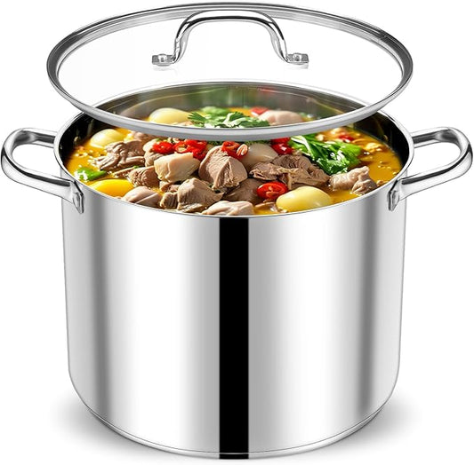 P&P CHEF 20 QT Stock Pot with Lid, Stainless Steel Large Cooking Pot, Soup Canning Stockpot for Stewing Simmering, Tri-ply Bottom for All Stoves, Heavy-Duty &Dishwasher Safe & Food-Grade by PPCHEF