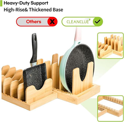 Bamboo Expandable Bakeware and Cutting Board Organizer, Adjustable Pot Lids Holder Rack, Cookie Sheet Baking Pan, Tray Organizer for Kitchen Storage (Black) - Image 7