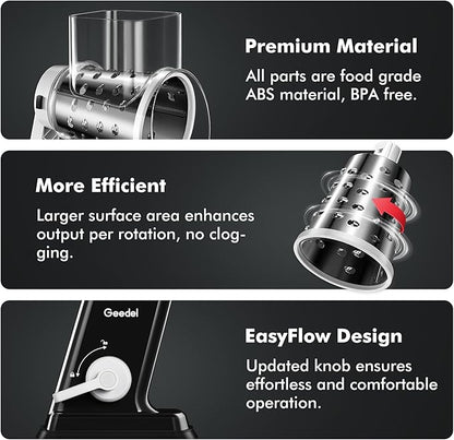 Geedel Rotary Cheese Grater - Upgraded Vegetable Shredder with 4 Interchangeable Blades, Easy to Clean Cheese Shredder with Handle, Kitchen Grater Nuts Grinder for Cutting Cheese, Vegetable, Nuts - Image 6