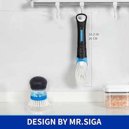 MR.SIGA Soap Dispensing Dish Brush, Kitchen Brush for Pot Pan Sink Cleaning, Black, Pack of 2 - Image 6