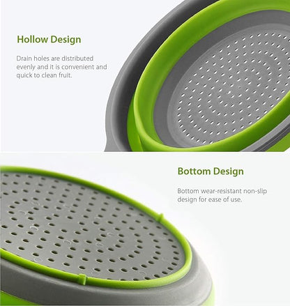 2 Pack Kitchen Foldable Silicone Strainer Colanders, Collapsible Colanders with Handles, Space-Saver Folding Strainer Colander for Draining Pasta, Vegetable (Green and Red) - Image 4