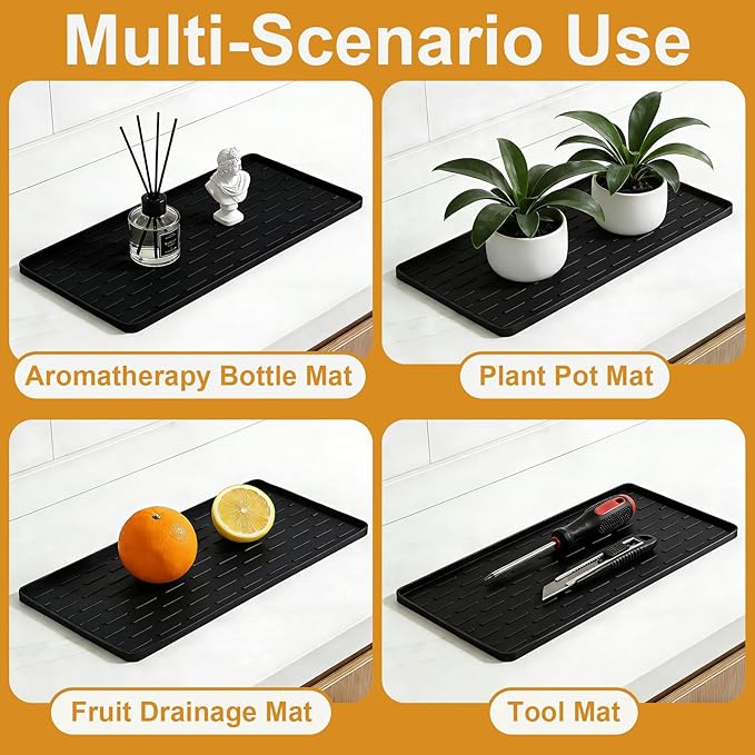 Silicone Coffee Mat, 16"X7" Heat-Resistant,Eco-friendly,Hygienic Drying Pad,Leak-Proof and Non-Slip,Removable Silicone Mat with Concave and Convex Design,（Black 16X7） - Image 4