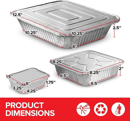 Stock Your Home Disposable Foil Pans with Lids (Set of 40) Heavy Duty Aluminum Pans with Lids (20) 9x13, (10) 8x8, (10) 1-Lb Baking Tins with Covers for Cooking, Heating, Storing, Holiday Dinner Meals - Image 3