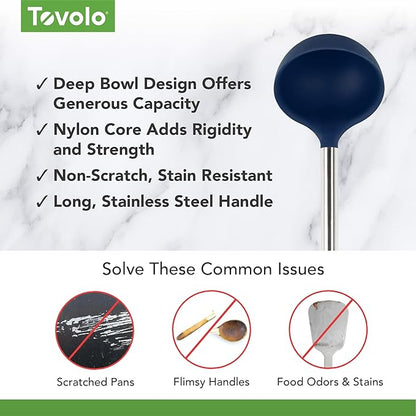 Tovolo Silicone Ladle With Stainless Steel Handle Deep Soup Ladle for Cooking Canning Serving Soup Punch Stew Sauce, Large Kitchen Utensil Spoon Dishwasher Safe BPA Free Silicone Deep Indigo - Image 3