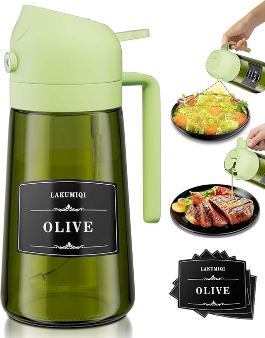 LAKUMIQI 2 in 1 Oil Sprayer for Cooking, 16oz Olive Oil Dispenser Bottle for Kitchen, Food Grade Light-Blocking Leak Proof Glass Spray Bottle for Salad, Air Fryer, BBQ by LAKUMIQI