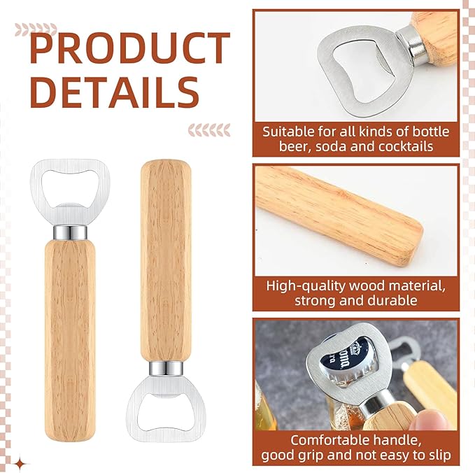 100 Pcs Wooden Bottle Opener - Engravable Beer Bottle Openers, DIY Gift for Wedding Party Restaurant - Image 3
