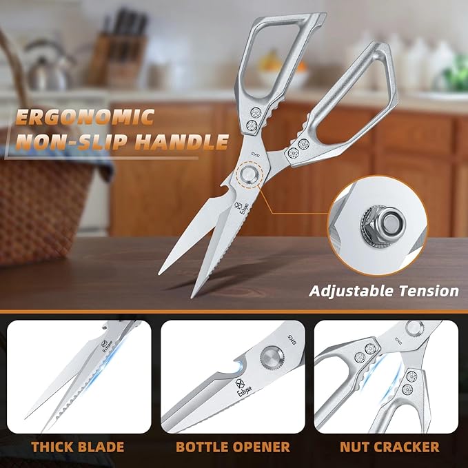 Kitchen Scissors All Purpose - Heavy Duty Poultry Shears, Ultra Sharp Japanese Steel Cooking Scissors for Food, Dishwasher Safe - Image 3