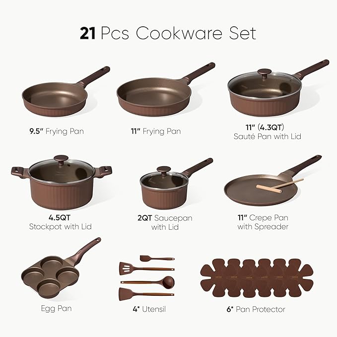 CAROTE Pots and Pans Set Non Stick, Cookware Sets Nonstick 21 pcs Kitchen Pot & Pan, Induction cookwasre Compatible with Crepe Frying Pan PFOA/PFOSFree - Image 2