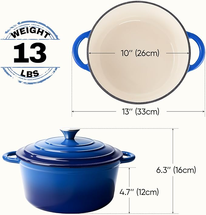 6 Quart Dutch Oven Pot with Lid, Non Stick Enameled Cast Iron Dutch Oven for Bread Baking, Heavy-Duty, Oven Safe Ceramic Cookware Up to 500°F for Baking, Braising, Stews, Roasting, Blue - Image 4