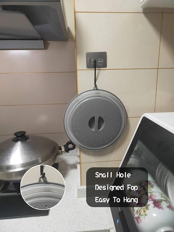 2-Pack Microwave Splatter Covers for Food, 10.5 Inch Collapsible Vented Plate Lids (Grey & Red Combo), BPA-Free Silicone & Plastic, Dishwasher Safe, No Mat Included - Image 6