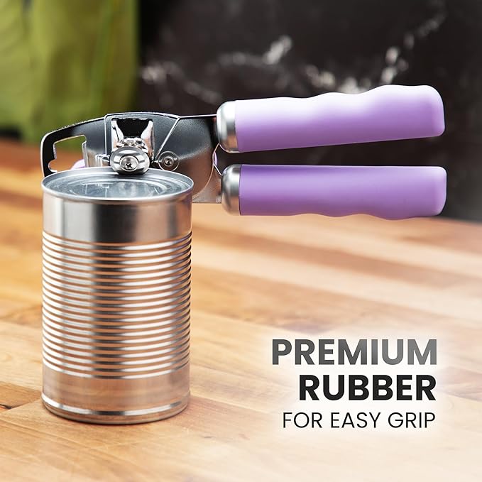 Zulay Kitchen Heavy Duty Stainless Steel Can Opener Manual with Bottle Opener - Rust Proof Manual Can Opener With Turn Knob & Comfy Soft Grip Handles - Lavender - Image 8