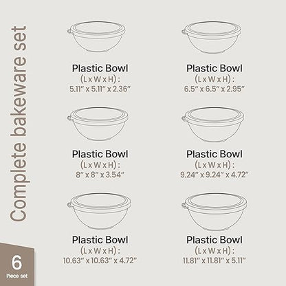Bakken Master 12 Piece Plastic Nesting Bowls with Lids - Mixing Bowls Set includes 6 Prep Bowls and 6 Lids, BPA-Free, Reusable Meal Prep Containers, Microwave, Freezer & Dishwasher Safe, Brown - Image 2