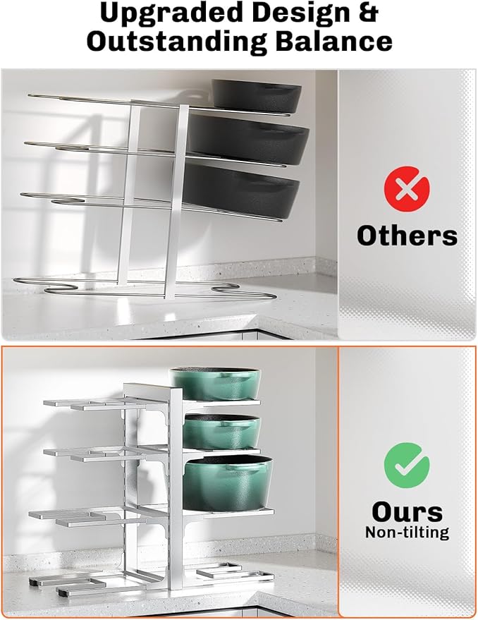 MUDEELA 8-Tier Pots and Pans Organizer under Cabinet, 15.83" Height Heavy Duty Pot Pan Organizer Kitchen Cabinet Organization and Storage, Adjustable Pot Rack for Frying Pan, Cast Iron Skillet, Sliver - Image 6