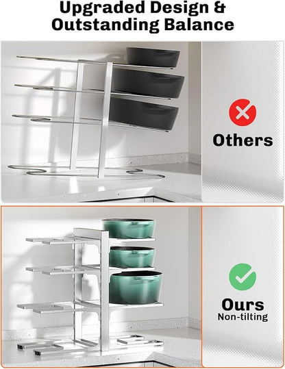 MUDEELA 8-Tier Pots and Pans Organizer under Cabinet, 15.83" Height Heavy Duty Pot Pan Organizer Kitchen Cabinet Organization and Storage, Adjustable Pot Rack for Frying Pan, Cast Iron Skillet, Sliver - Image 6