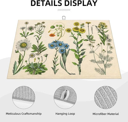Plants Herbs Floral Dish Drying Mat XL Microfiber Kitchen Drying Mat Large Dish Drying Mats for Kitchen Counter Absorbent Quick Drying Pad 18x24 Inch