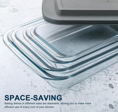 8-Piece Deep Glass Baking Dish Set with Plastic lids,Rectangular Glass Bakeware Set with Lids, Baking Pans for Lasagna, Leftovers, Cooking, Kitchen, Freezer-to-Oven and Dishwasher, Gray - Image 3