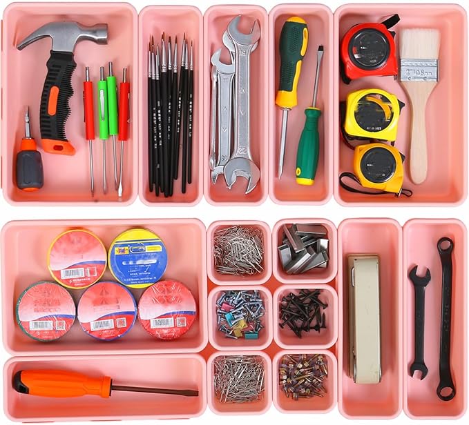 Kutesna 15 PCS Interlocking Desk Drawer Organizer Separator for Office,Bathroom,Kitchen,Makeup（Pink） - Image 6