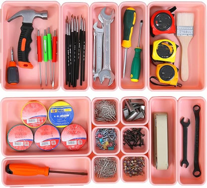 Kutesna 15 PCS Interlocking Desk Drawer Organizer Separator for Office,Bathroom,Kitchen,Makeup（Pink） - Image 6