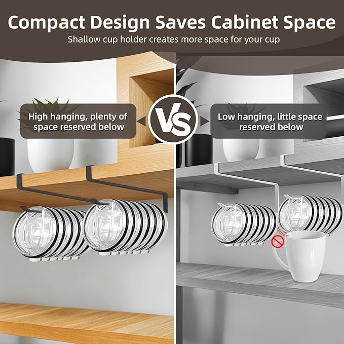 LveSunny Tumbler Lid Organizer,2 Pack Cup Lid Organizer for Yeti Tumbler Lids,Single Water Bottle Lid Organizers Holds Up to 12 Lids, Space Saving Under Cabinet Lids Holder Rack,Black - Image 5