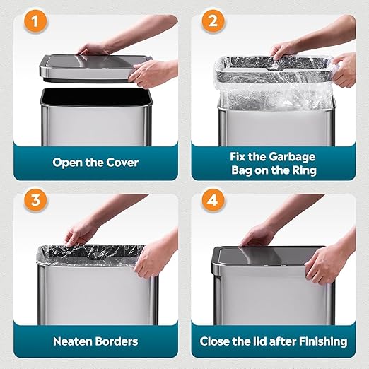 WLIVE 16 Gallon Touchless Motion Sensor Trash Can, 60L Stainless Steel Automatic Kitchen Waste Bin with Soft Close Lid for Home Office, Silver