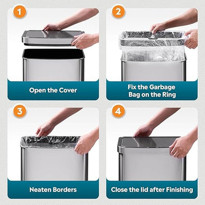 WLIVE 16 Gallon Touchless Motion Sensor Trash Can, 60L Stainless Steel Automatic Kitchen Waste Bin with Soft Close Lid for Home Office, Silver