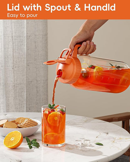 Glass Pitcher with Airtight Lid and Spout, 64oz Mason Jar Pitcher - Wide Mouth, Leakproof Water Jug for Juice, Sun Iced Tea, Cold Brew Coffee, Milk Storage, Orange - Image 5